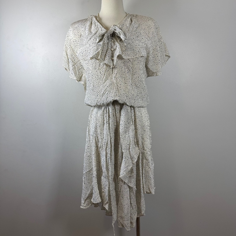 Vintage Debora Kuchme Asymmetrical Cream Dress with Dots with  pad Silk S-M